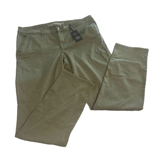 Women’s American Eagle Super Stretch Skinny ARMY GREEN Pants Pockets Sz 20L NWT - Picture 1 of 13